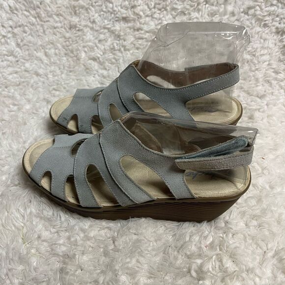 Skechers Memory Foam Womens Peep Toe Suede Wedges Size 9 Soft Blue - Picture 1 of 14